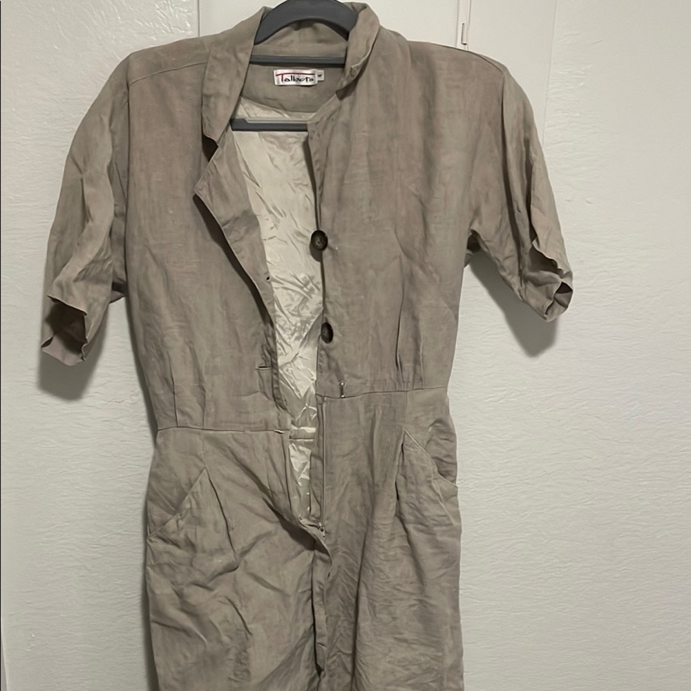 Talbots Tan Midi Dress with Cuffed Sleeves and Mandarin Collar